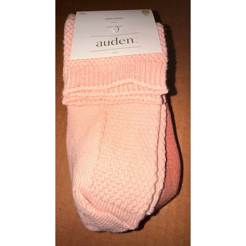Auden Ankle Socks Women OS 4-10 NEW 3-Pack Pink Terracotta Cotton Blend Textured